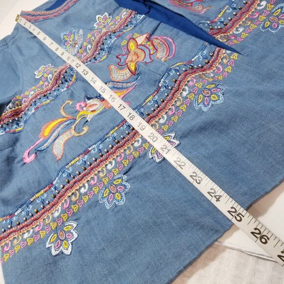 Laurie Felt 100% Cotton Bohemian Floral Embroidered Blazer Jacket - Picture 9 of 14